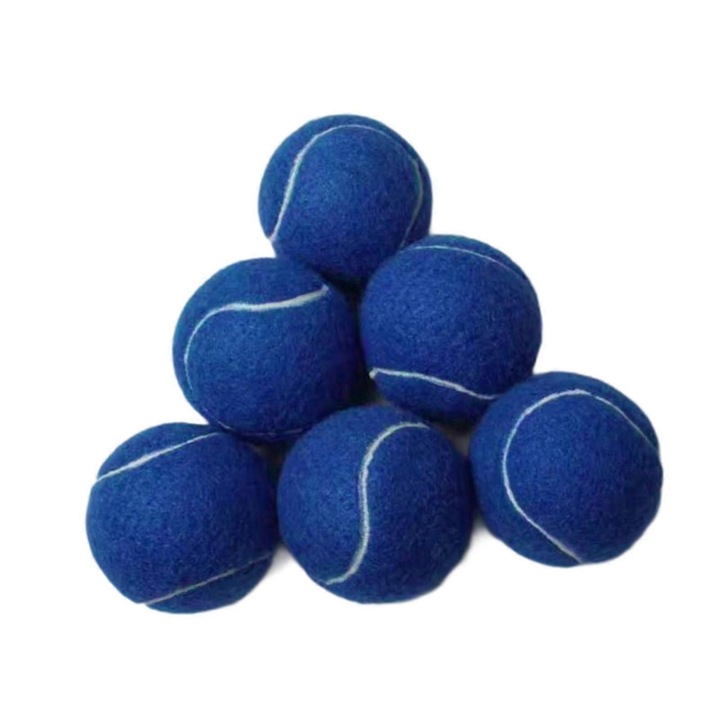 Set 6 mingi tenis, material cauciuc si fetru, albastru, diametru 6.4cm