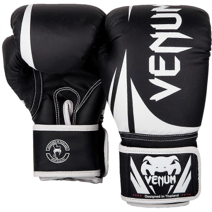 Manusi sport Venum Challenger 2.0 pentru copii, 8 oz, negru/alb, constructie din piele PU