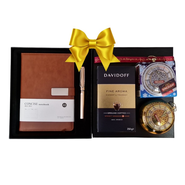 Pachet cadou Office Brown, Pix, Ceai negru pur de Ceylon, Basilur Kingsleaf Dream Time, Davidoff
