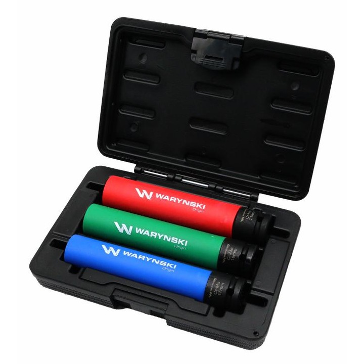 Комплект ударни вложки 1/2" за леки CrMo стоманени джанти, дължини 17, 19, 21 мм и 150 мм, с капак. Варински