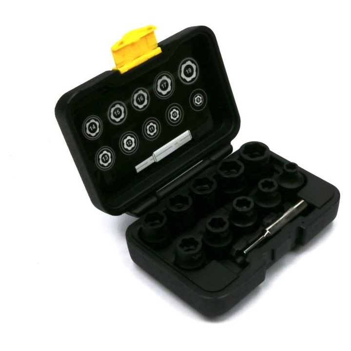 Set de nasada impact 1/2", 11 elemente, WARYNSKI, dimensiuni 8-19mm, cu cheie de 22mm