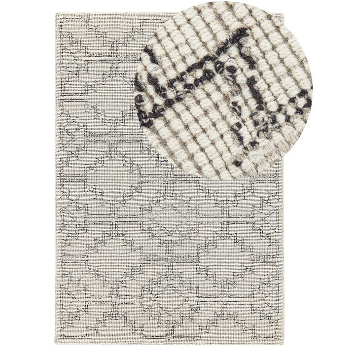 Fekete és bézs gyapjúszőnyeg 140 x 200 cm Urla