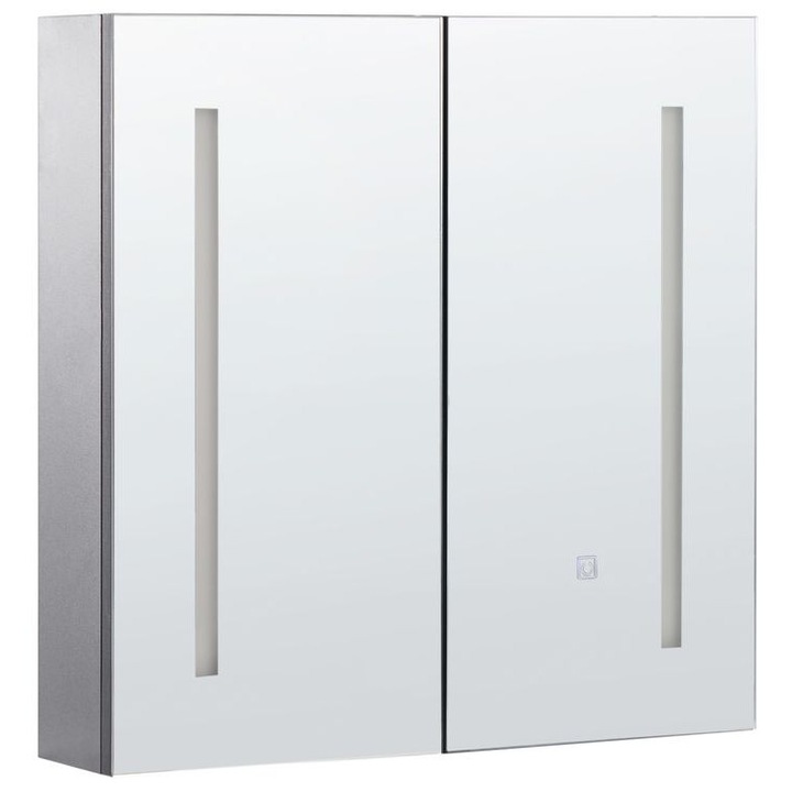 Dulap de baie cu oglinda, Beliani, negru, 60x14x60cm, inchidere silentioasa, iluminare LED integrata