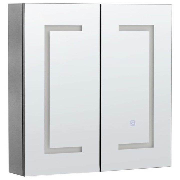 Dulap de baie suspendat cu oglinda LED Mazarredo 60 cm 60 cm Negru