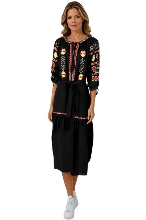Rochie traditionala dama R, Rosu/Negru