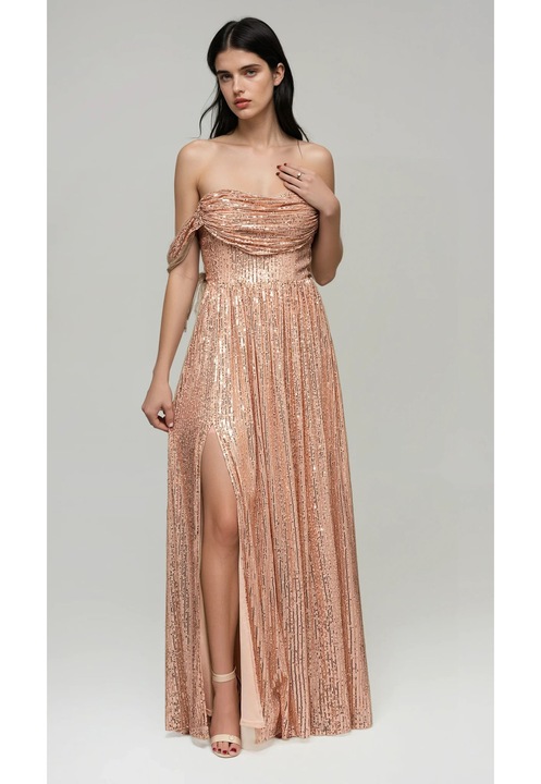 Rochie de seara Maxi LARICA LA-OM-DLR228, Auriu, L