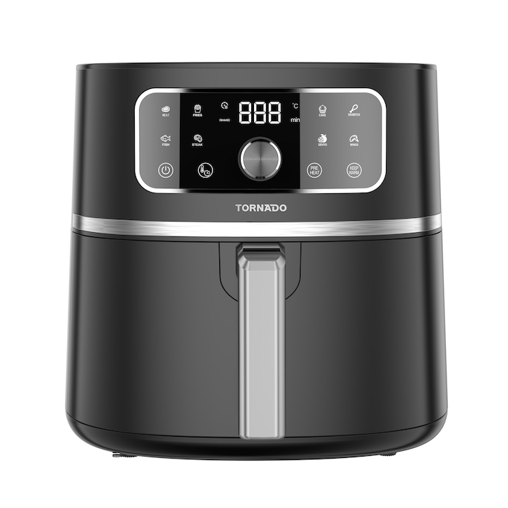Friteuza cu aer cald Samus AF8-S1700DW, 1700 W, 8 litri, Afisaj electronic color, Control digital tactil, Timer 0-60 min, 12 programe, Tehnologia Fry-Force 360°, Temperatura ajustabila 80-200°C