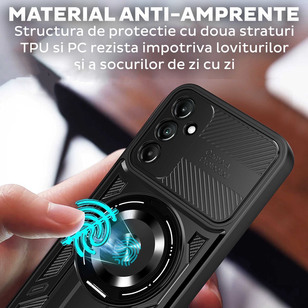 Husa pentru Samsung Galaxy S23 DaDen® RuggedCam MagSafe, Antisoc, Incarcare wireless, Inel rotativ, Slider pentru camera, Gri