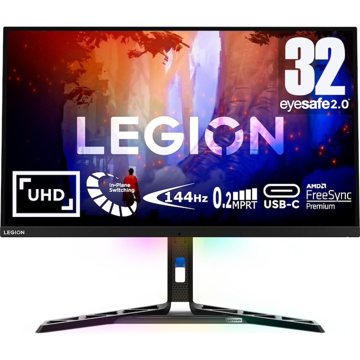 Lenovo Y32p-30 monitor, 31.5" 4K 3840 x 2160, IPS, 144 Hz, Fekete
