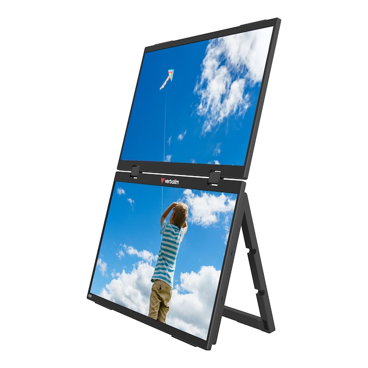 Dual Monitor Verbatim, 15,6", Portabil, FHD (1920 × 1080), IPS, USB-C / Mini HDMI, Negru