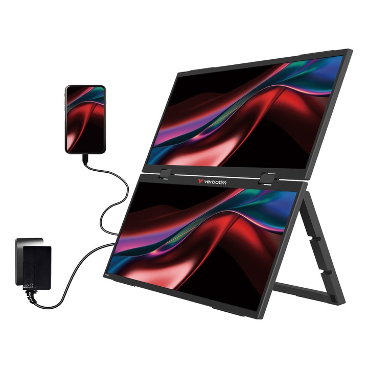 Dual Monitor Verbatim, 15,6", Portabil, FHD (1920 × 1080), IPS, USB-C / Mini HDMI, Negru