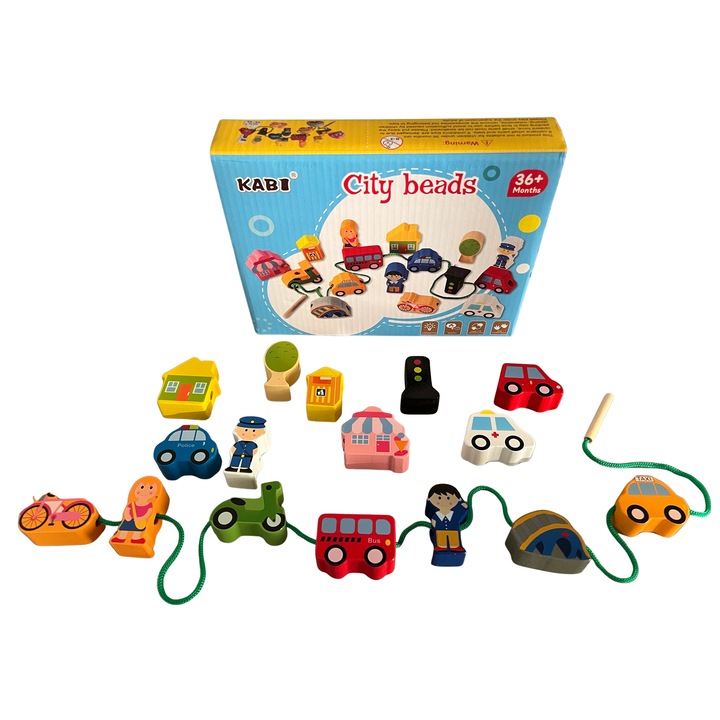 Joc de insiruire piese din lemn Montessori - Orasul meu, Kabi
