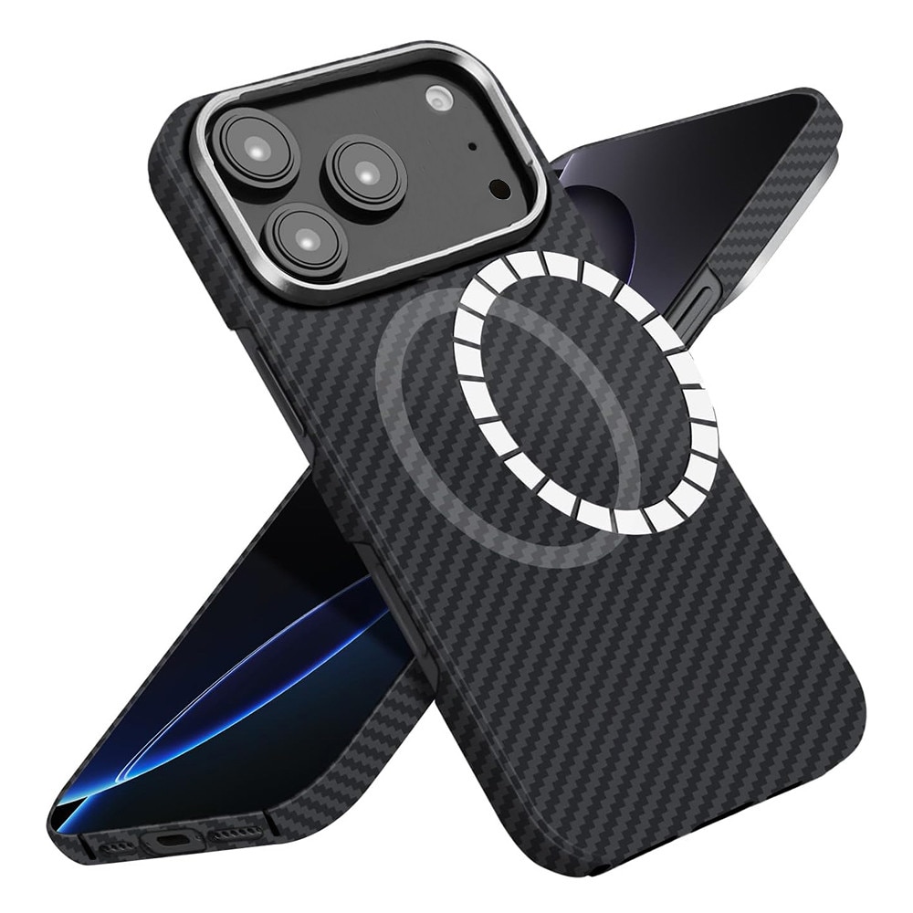 Husa din fibra de aramida/Kevlar pentru iPhone 17 Pro Max Daden®, MagSafe Integrat, Protectie Antisoc, Camera Ultra Safe, Negru