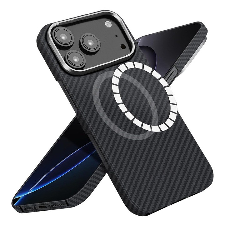Калъф от арамидни/Кевлар влакна за iPhone 17 Pro Max Daden®, Вграден MagSafe, Противоударен, Ултра защита за камерата, Черен