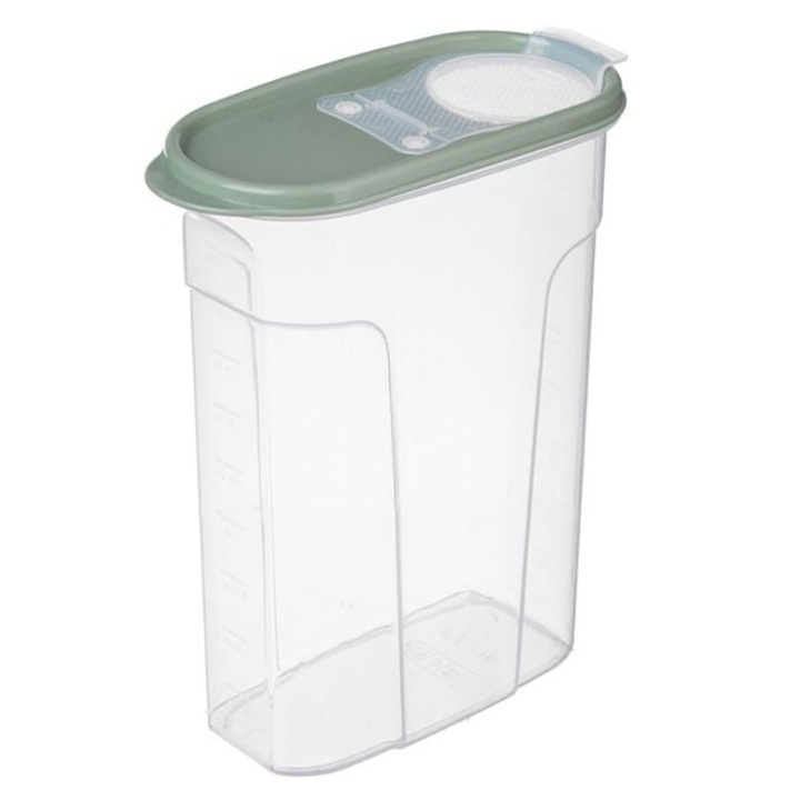 Shopiens gabonapehely-tároló doboz 2.4L átlátszó műanyag mentazöld, tetővel, száraz élelmiszerekhez
