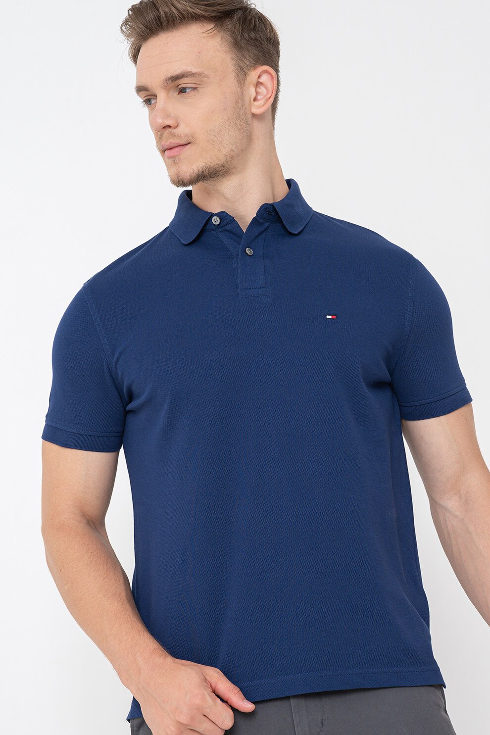 Tommy Hilfiger, Tricou polo din amestec de bumbac organic 1985, Albastru inchis, Bleumarin, L