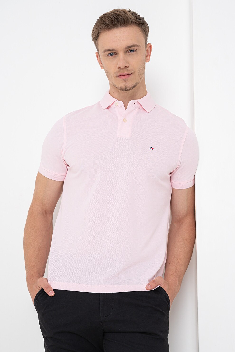 Tommy Hilfiger, Tricou polo din amestec de bumbac organic 1985, Roz pastel, XL