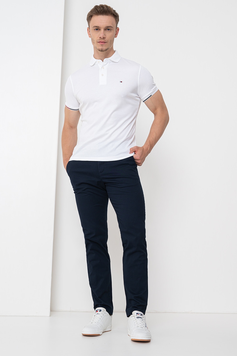 Tommy Hilfiger, Tricou polo slim fit, Alb murdar, M