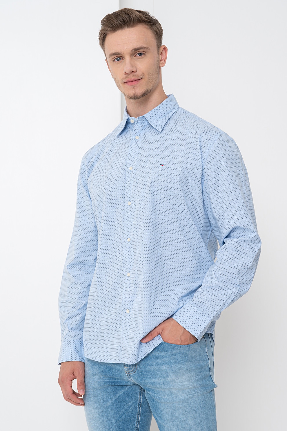 Tommy Hilfiger, Camasa regular fit cu model geometric, Albastru lavanda, M