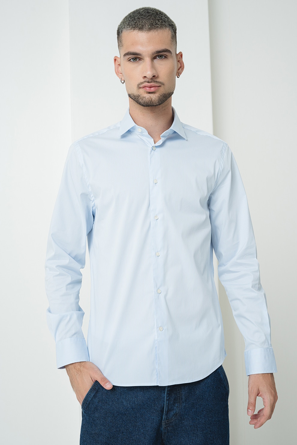 Tommy Hilfiger, Camasa slim fit cu guler fixat cu nasturi, Alb, Albastru lavanda, 2XL