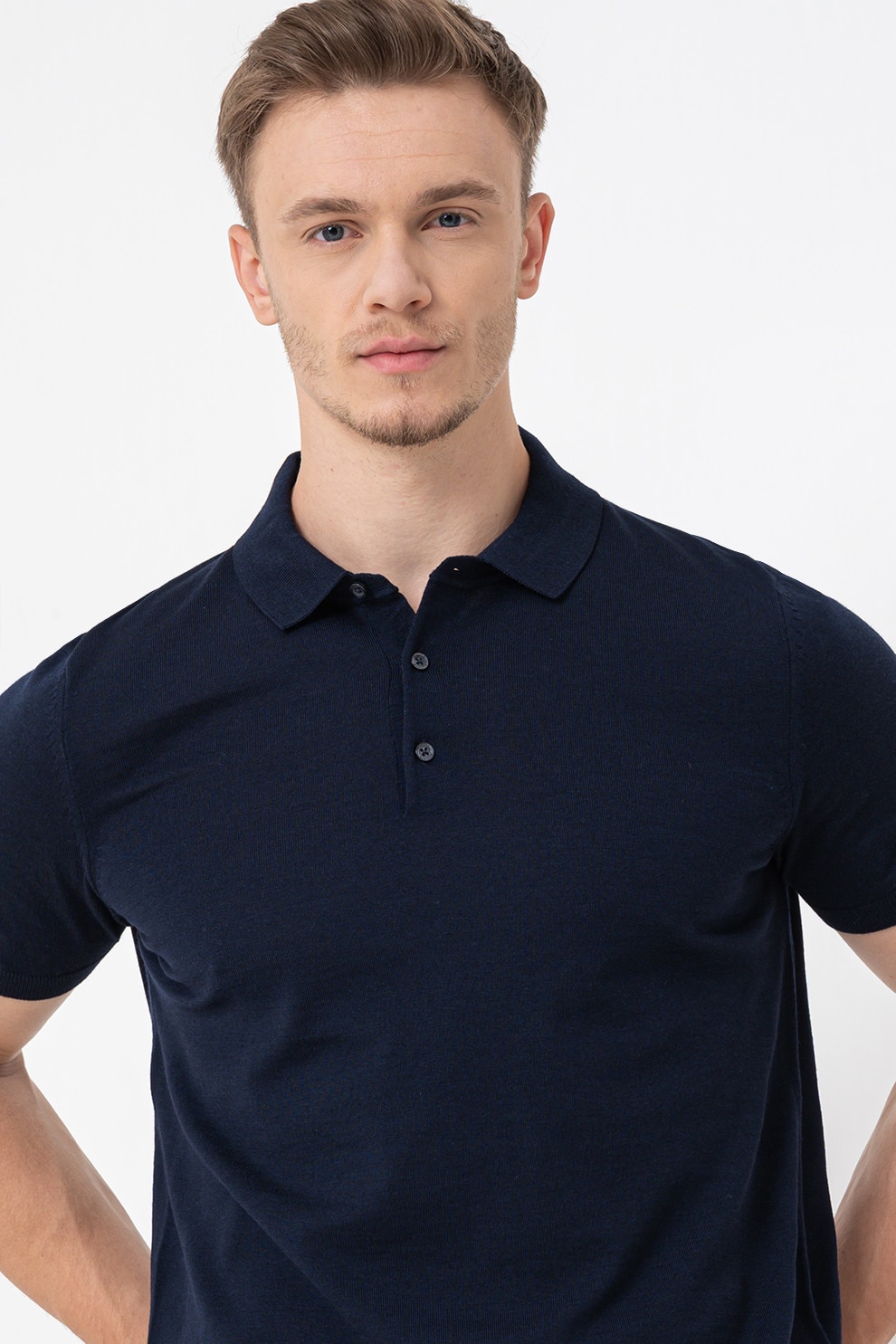 Tommy Hilfiger, Tricou polo din amestec de bumbac organic, Albastru ultramarin, XL
