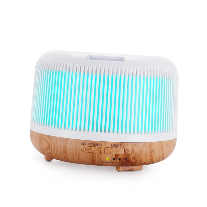 Umidificator, telecomanda, purificator aer, functie difuzor aromaterapie, ultrasunete, silentios, timer, lumina led, rezervor 300ml, Design gol, protectie impotriva intreruperii alimentarii, sigur si durabil, potrivit pentru diverse ocazii