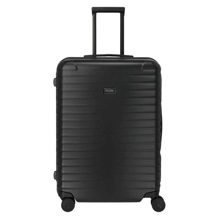 Troler Titan Overseas M, negru, structura rigida, 4 roti duble