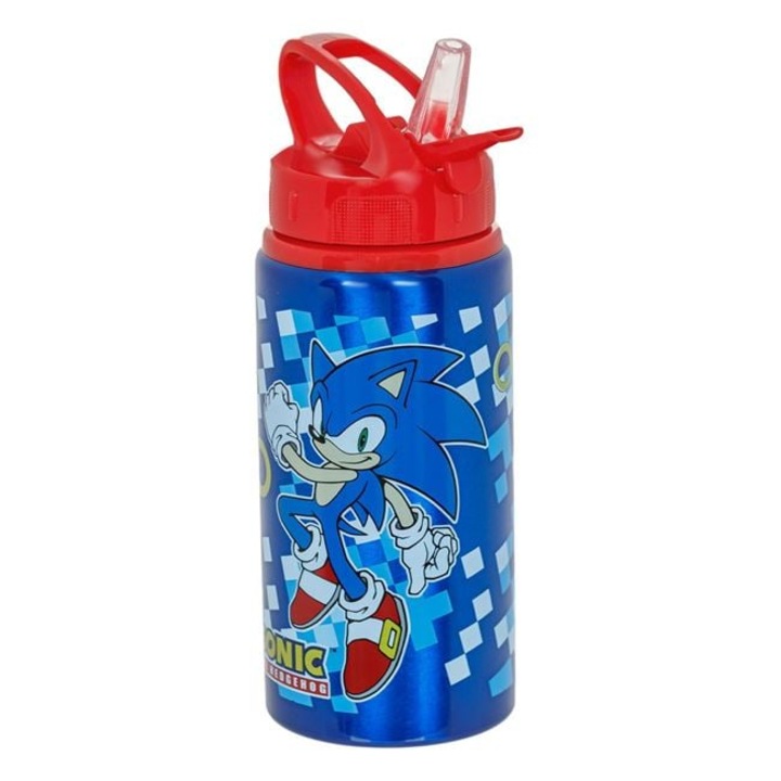 Sonic kék alumínium kulacs iskolába vagy óvodába 500 ml-es pattintós tetővel és füllel ~7 × 22 cm