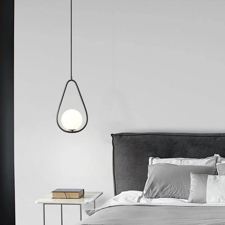 Висяща лампа, RFAN Модел ZM82, с абажур, 1 x E14, Регулируема височина, Черна