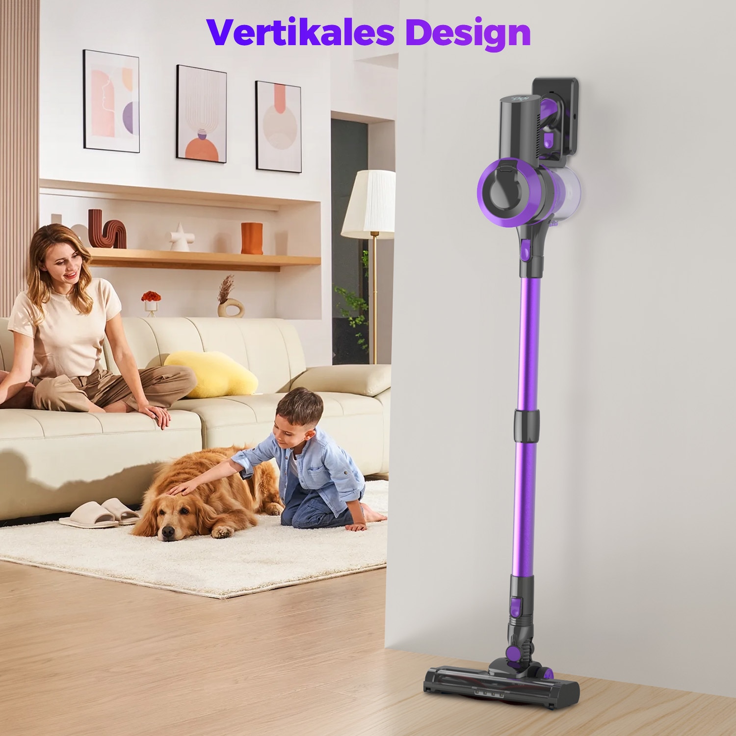 Aspirator vertical fara fir 4 in 1, Bedee, 400W, 2500mah*6, Cu afisaj LED, timp de functionare de pana la 55 de minute, Capteaza eficient 99.99% dintre alergeni si murdarie, aspirator cu maner pentru par de animale, podele dure, covoare, Mov/Negru