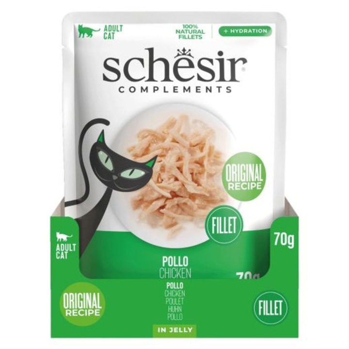Hrana umeda pentru pisici, Schesir, Pui/File, 70g