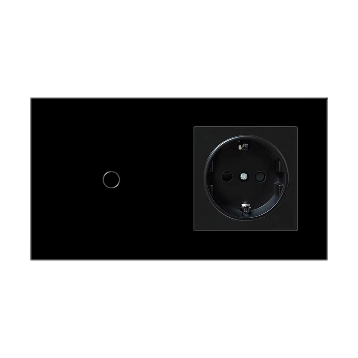 Intrerupator inteligent cu priza, Wi-Fi, 10A, 1 canal, Sticla securizata, Tuya, Smart Life, Compatibil Amazon Alexa/Google Assistant, Negru