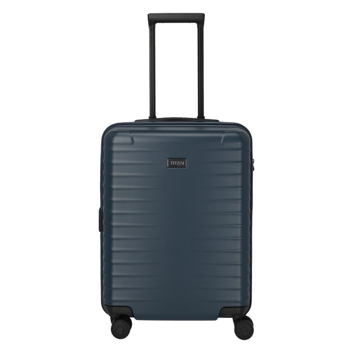 Geanta de călătorie Titan Upgrade S20, bleumarin, dimensiuni conforme pentru bagaj de mână, roti duble silentioase, maner telescopic