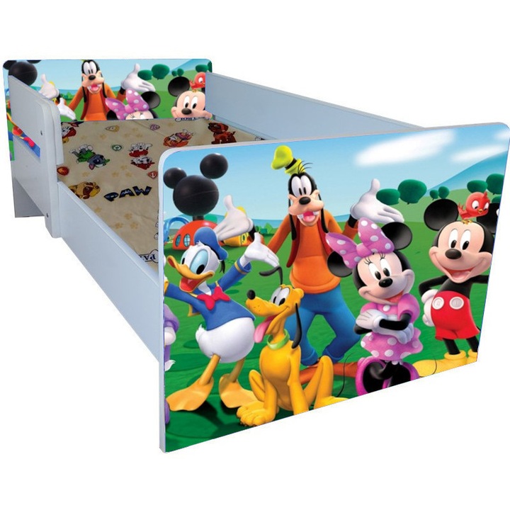 Pat copii Clubul lui Mickey, 136x66 cm, 2-6 ani, cu saltea inclusa