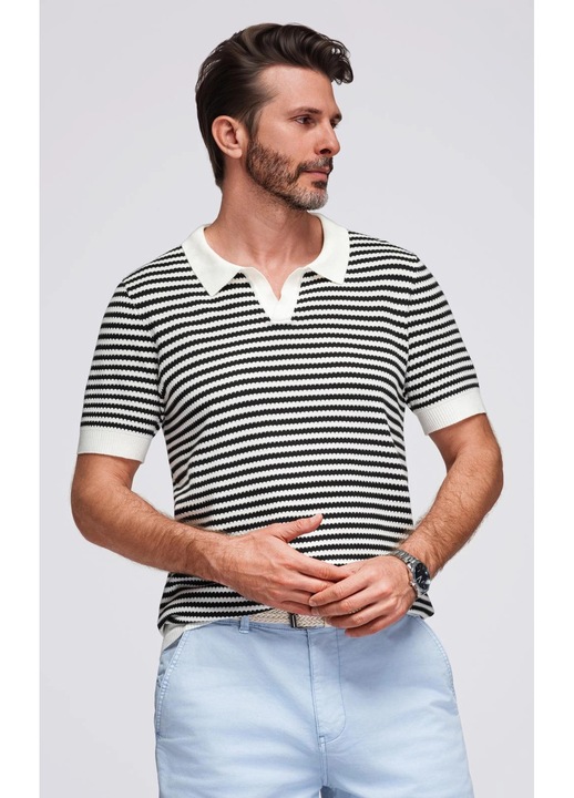 OMBRE, Tricou polo cu dungi, Negru