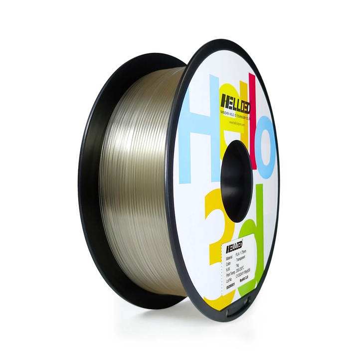 Filament PLA Transparent, 1.75mm, 1KG, HELLO3D, temperatură imprimare 190-230C, ambalare în vid