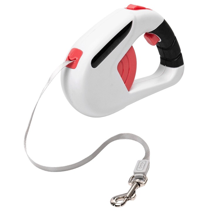 Lesa Automata Retractabila 3m, Potrivita Pentru Caini de pana la 50 kg, Flexibila si Puternica, Aspect Elegant, Roz