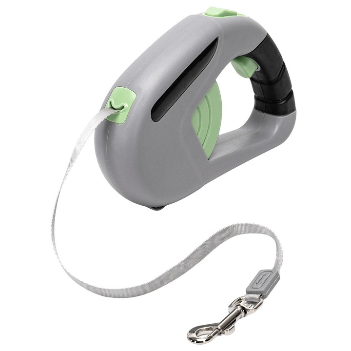Lesa Automata Retractabila 3m, Potrivita Pentru Caini de pana la 50 kg, Flexibila si Puternica, Aspect Elegant, Verde