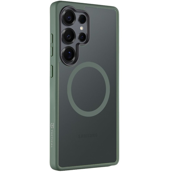 Samsung Galaxy S25 Ultra SM-S938, Пластмасов защитен калъф заден капак + силиконова рамка, средно устойчив на удар, съвместим с Magsafe, Tactical MagForce Hyperstealth, прозрачен/зелен