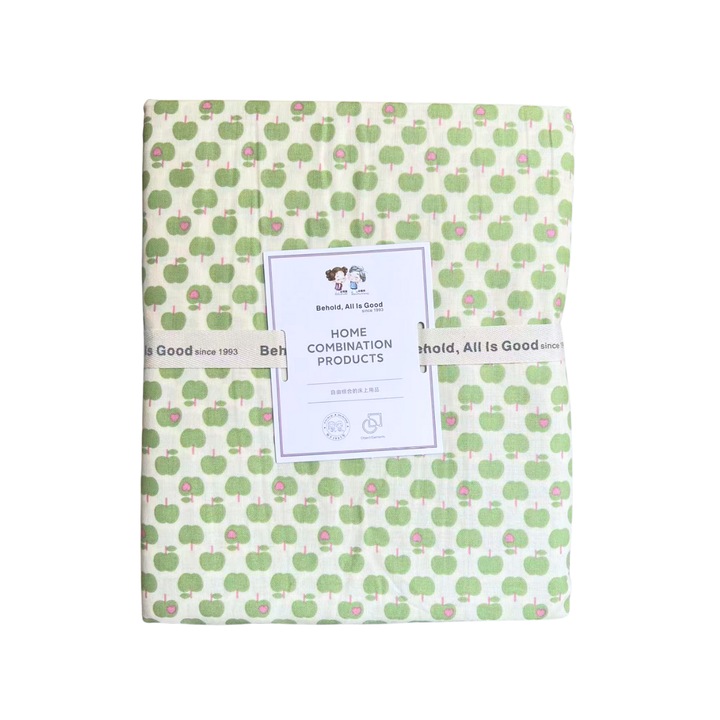 Set Lenjerie pat, Bumbac, Dimensiune Single, Fata de plapuma: 155 × 215 cm, Model mar, Verde/Galben