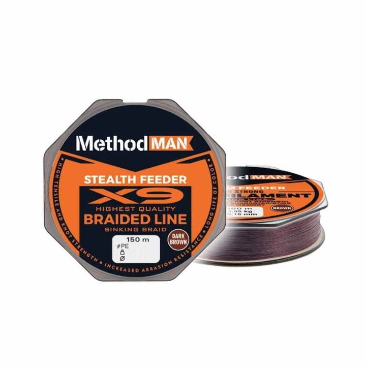 Fir textil scufundator Konger Method Man Stealth X9 Feeder, maro inchis, 150m, 0.10mm, rezistenta 8.3kg