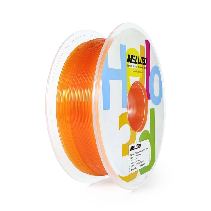 Filament HELLO3D pentru imprimanta 3D, PLA Translucid Rainbow Vitality-Orange, 1,75mm, 1 KG