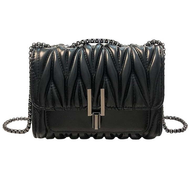 Női crossbody táska - aranyos steppelt bőr válltáska arany láncos vállpánttal, női clutch táska, alkalmi viselethez, partikra, vásárláshoz, elegáns és divatos, fekete