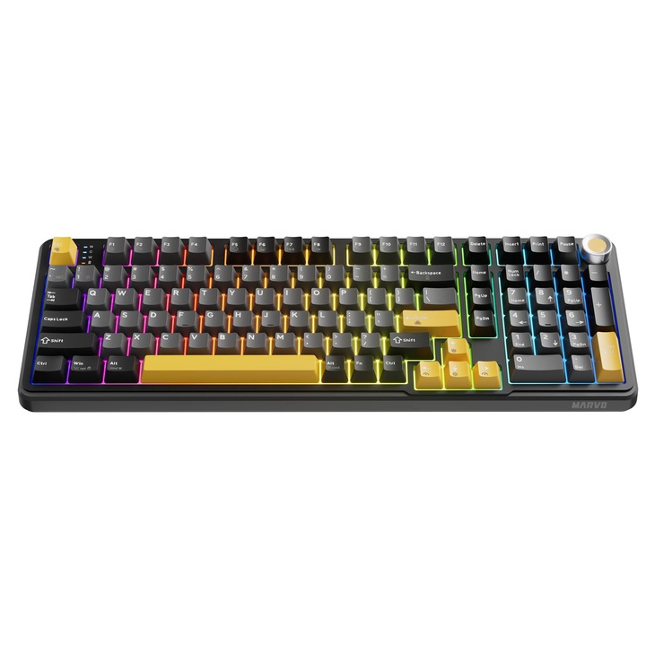 Marvo Titan 98 vezeték nélküli mechanikus gamer billentyűzet, tri-mode csatlakozás, US kiosztás, fekete - KG986W