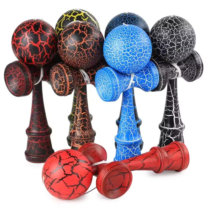 Fa kendama 18 cm, klasszikus modell repedezett designnal, csúszásgátló felület, blind box, meglepetés szín, többszínű, Bimbimbo