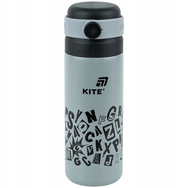 Termos capac cu deschidere rapida, termos apa copii rece bauturi calde, termos cafea ceai cupa, otel inoxidabil, 500ml, pastrati cald si rece 6 ore, negru, Kite