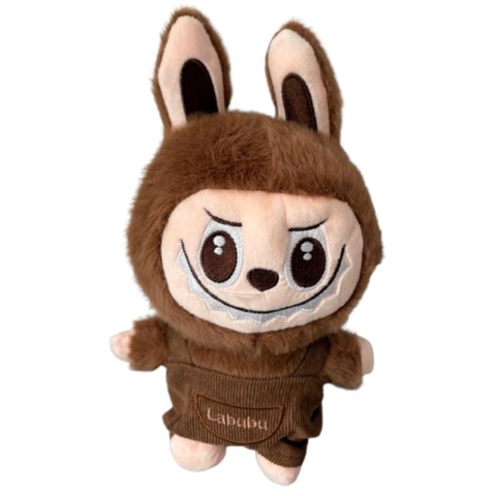 Плюшена фигурка ЛаБубу с гащеризон, мека и пухкава, кафява, 28 см