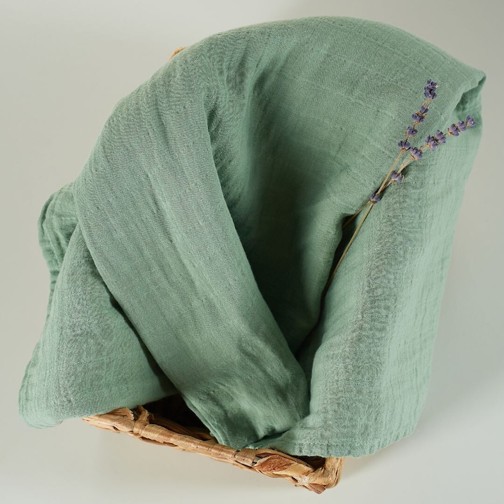 Muselina multifunctionala din bumbac 100% organic, HUG.me, Serene Green, x1 bucata, 120 x 120 cm, certificata GOTS, Onino