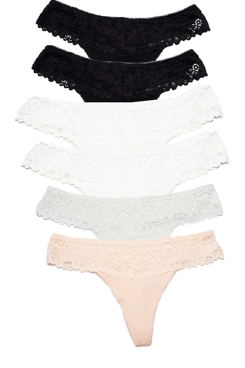 Dollcini, Дамски бикини Thong, Дамски дантелени бикини, 95% Памук + Спандекс - Многоцветни, Комплект от 6, 28 модела