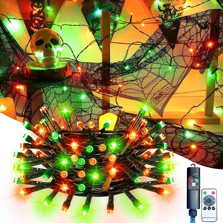 Wuciray® Декоративен светещ гирлянд с крушки за вътрешно/външно ползване/градина със захранване от контакт, LED висящи лампи, 5 метра, цветни светлини, с възможност за свързване, дистанционно управление, таймер, IP44